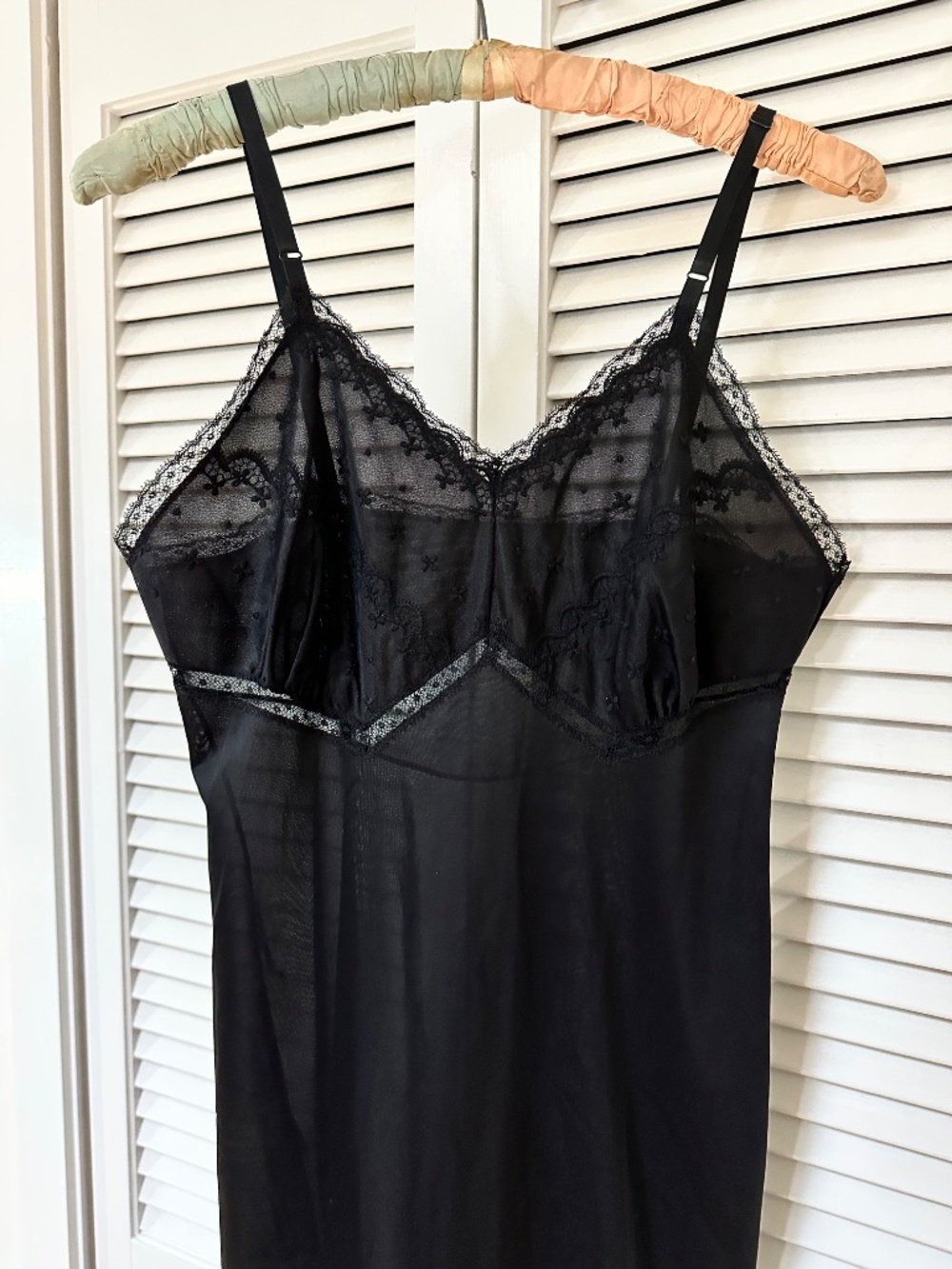 Vintage Full Slip Black Nylon Lace Nightie Small - Picture 10 of 16